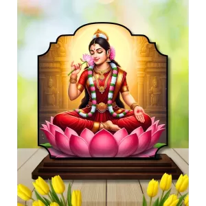 Car Dashboard/Table Top Goddess Laskhmi Wooden Rectangle Photo Stand  3x4 Inches, Compact & Stylish Spiritual Display For Car, Home & Office (Pack Of 1) (F22341)
