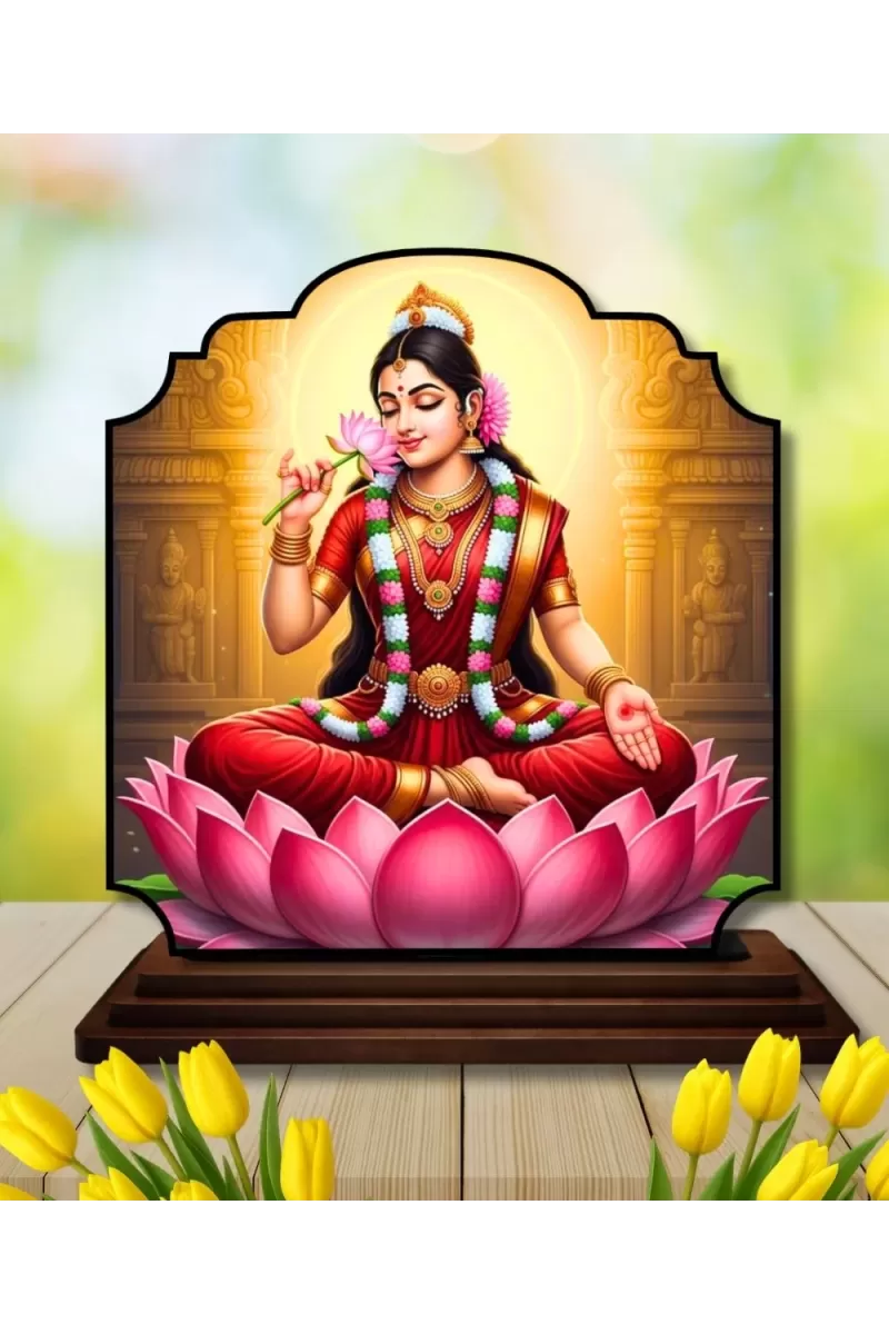 Car Dashboard/Table Top Goddess Laskhmi Wooden Rectangle Photo Stand  3x4 Inches, Compact & Stylish Spiritual Display For Car, Home & Office (Pack Of 1) (F22341)