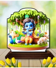 Car Dashboard/Table Top Lord Krishna Wooden Rectangle Photo Stand  3x4 Inches, Compact & Stylish Spiritual Display For Car, Home & Office (Pack Of 1) (F22342)