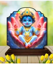 Car Dashboard/Table Top Lord Krishna Wooden Rectangle Photo Stand  3x4 Inches, Compact & Stylish Spiritual Display For Car, Home & Office (Pack Of 1) (F22343)
