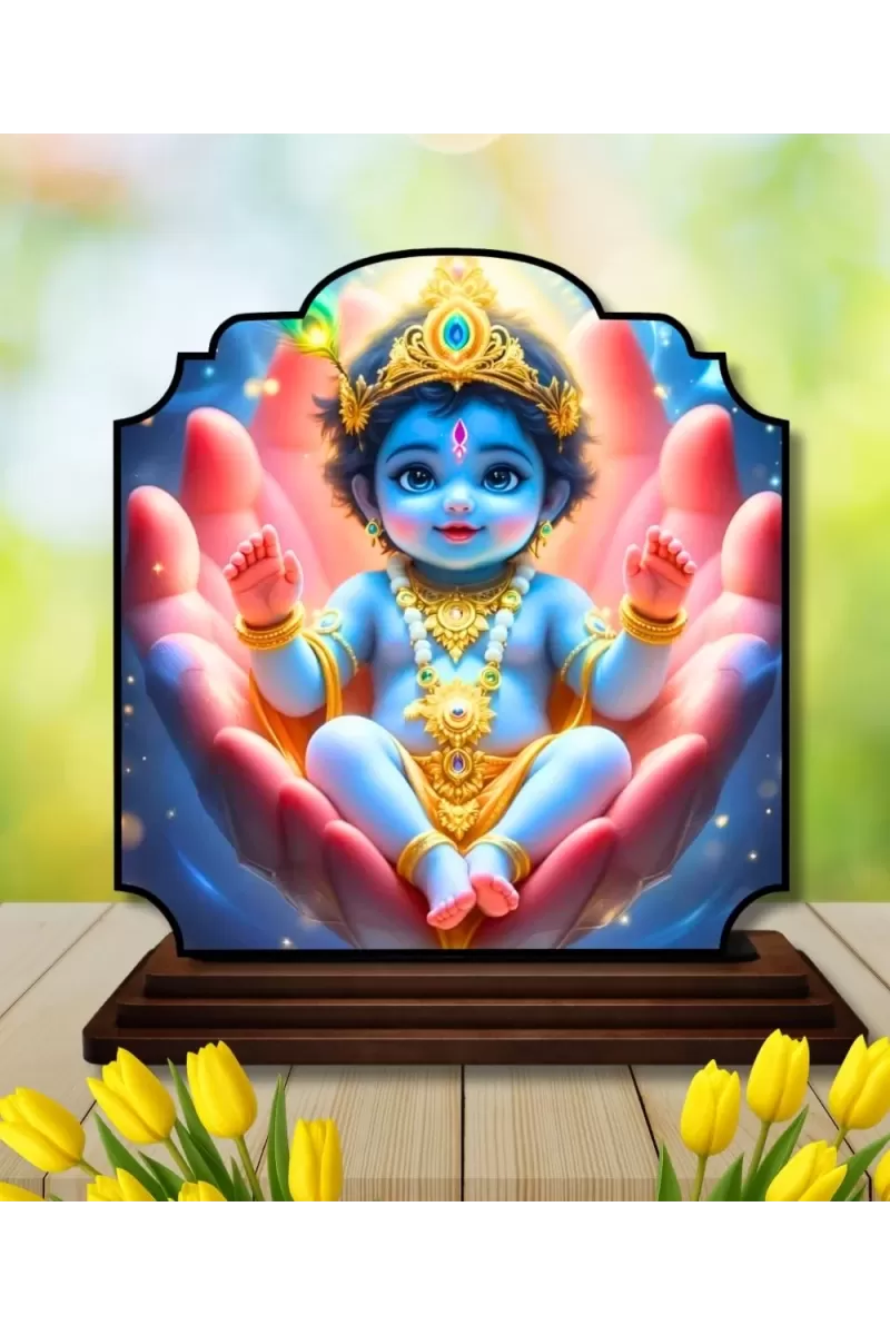 Car Dashboard/Table Top Lord Krishna Wooden Rectangle Photo Stand  3x4 Inches, Compact & Stylish Spiritual Display For Car, Home & Office (Pack Of 1) (F22343)