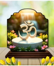 Car Dashboard/Table Top Om Symbol Wooden Rectangle Photo Stand  3x4 Inches, Compact & Stylish Spiritual Display For Car, Home & Office (Pack Of 1) (F22344)