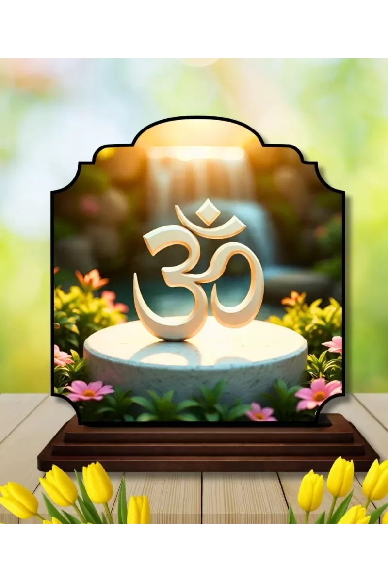 Car Dashboard/Table Top Om Symbol Wooden Rectangle Photo Stand  3x4 Inches, Compact & Stylish Spiritual Display For Car, Home & Office (Pack Of 1) (F22344)