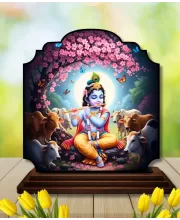 Car Dashboard/Table Top Lord Krishna Wooden Rectangle Photo Stand  3x4 Inches, Compact & Stylish Spiritual Display For Car, Home & Office (Pack Of 1) (F22345)