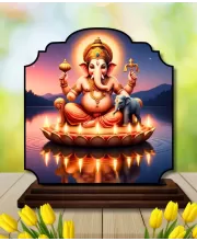 Car Dashboard/Table Top Lord Ganesha Wooden Rectangle Photo Stand  3x4 Inches, Compact & Stylish Spiritual Display For Car, Home & Office (Pack Of 1) (F22346)
