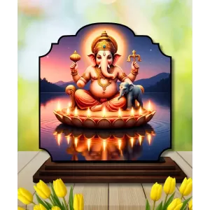 Car Dashboard/Table Top Lord Ganesha Wooden Rectangle Photo Stand  3x4 Inches, Compact & Stylish Spiritual Display For Car, Home & Office (Pack Of 1) (F22346)