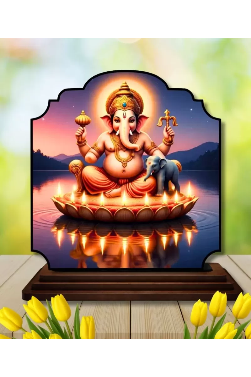 Car Dashboard/Table Top Lord Ganesha Wooden Rectangle Photo Stand  3x4 Inches, Compact & Stylish Spiritual Display For Car, Home & Office (Pack Of 1) (F22346)