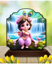 Car Dashboard/Table Top Lord Krishna Wooden Rectangle Photo Stand  3x4 Inches, Compact & Stylish Spiritual Display For Car, Home & Office (Pack Of 1) (F22347)