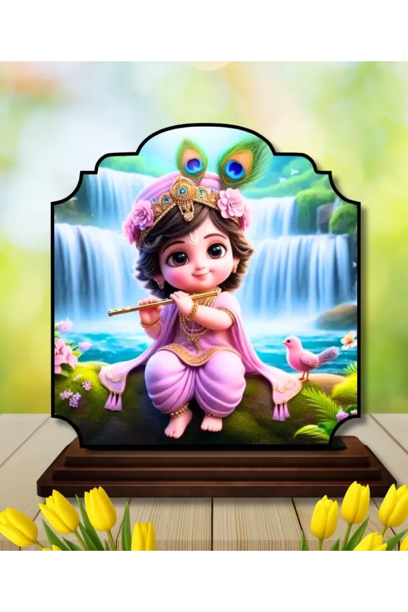 Car Dashboard/Table Top Lord Krishna Wooden Rectangle Photo Stand  3x4 Inches, Compact & Stylish Spiritual Display For Car, Home & Office (Pack Of 1) (F22347)