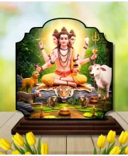 Car Dashboard/Table Top Lord Dattatreya Wooden Rectangle Photo Stand  3x4 Inches, Compact & Stylish Spiritual Display For Car, Home & Office (Pack Of 1) (F22348)