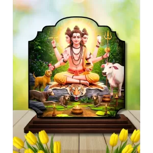 Car Dashboard/Table Top Lord Dattatreya Wooden Rectangle Photo Stand  3x4 Inches, Compact & Stylish Spiritual Display For Car, Home & Office (Pack Of 1) (F22348)
