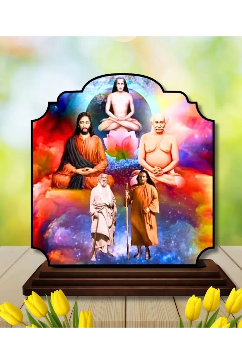 Car Dashboard/Table Top Spiritual Gurus Wooden Rectangle Photo Stand  3x4 Inches, Compact & Stylish Spiritual Display For Car, Home & Office (Pack Of 1) (F22350)