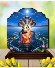 Car Dashboard/Table Top Lord Krishna Wooden Rectangle Photo Stand  3x4 Inches, Compact & Stylish Spiritual Display For Car, Home & Office (Pack Of 1) (F22351)