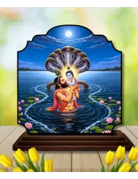 Car Dashboard/Table Top Lord Krishna Wooden Rectangle Photo Stand  3x4 Inches, Compact & Stylish Spiritual Display For Car, Home & Office (Pack Of 1) (F22351)