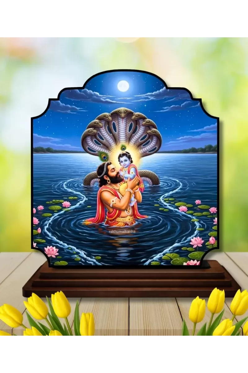 Car Dashboard/Table Top Lord Krishna Wooden Rectangle Photo Stand  3x4 Inches, Compact & Stylish Spiritual Display For Car, Home & Office (Pack Of 1) (F22351)