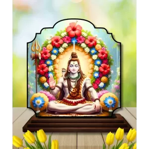 Car Dashboard/Table Top Lord Shiva Wooden Rectangle Photo Stand  3x4 Inches, Compact & Stylish Spiritual Display For Car, Home & Office (Pack Of 1) (F22353)