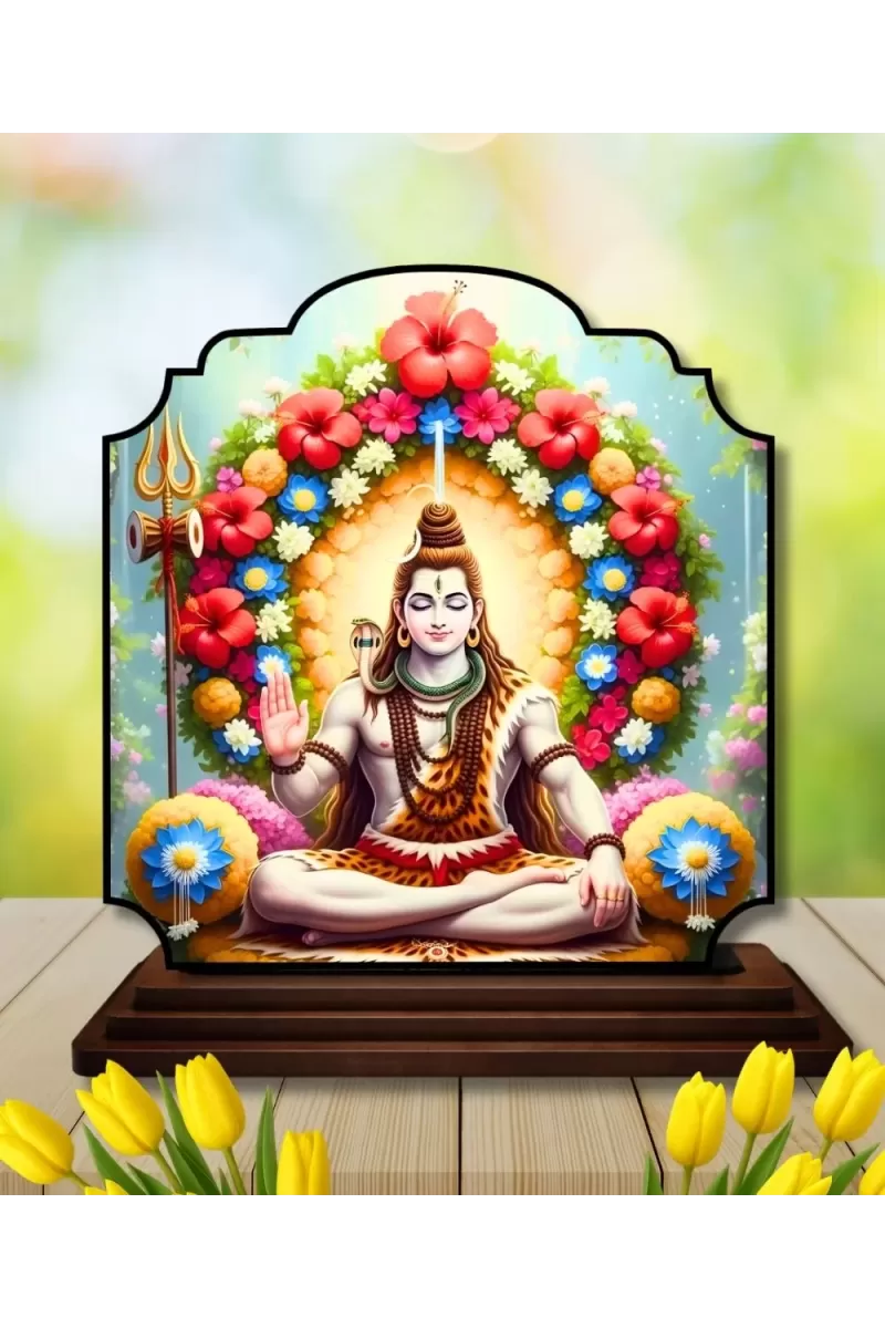Car Dashboard/Table Top Lord Shiva Wooden Rectangle Photo Stand  3x4 Inches, Compact & Stylish Spiritual Display For Car, Home & Office (Pack Of 1) (F22353)