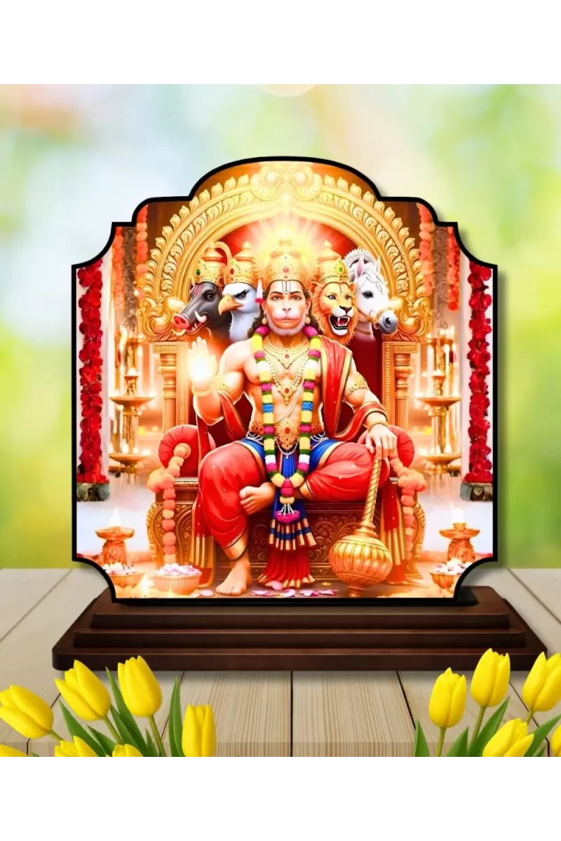 Car Dashboard/Table Top Lord Hanuman Wooden Rectangle Photo Stand  3x4 Inches, Compact & Stylish Spiritual Display For Car, Home & Office (Pack Of 1) (F22354)