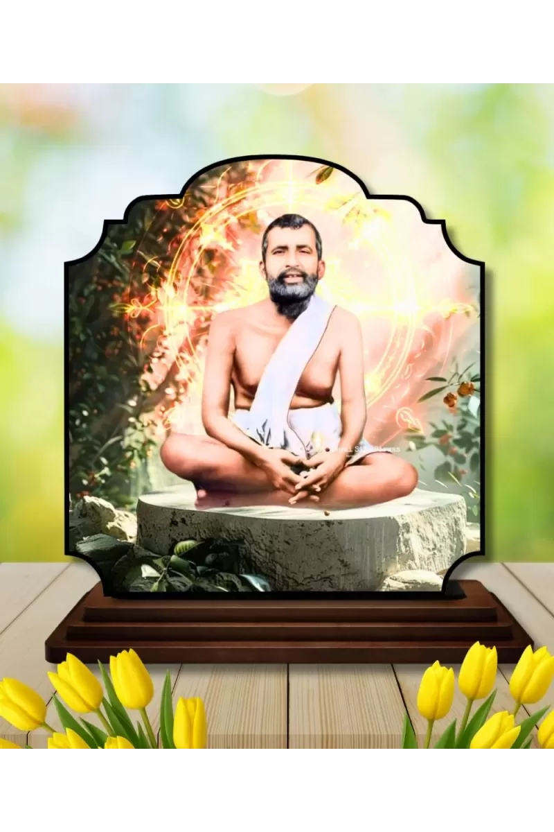 Car Dashboard/Table Top Ramakrishna Paramahamsa Wooden Rectangle Photo Stand  3x4 Inches, Compact & Stylish Spiritual Display For Car, Home & Office (Pack Of 1) (F22355)
