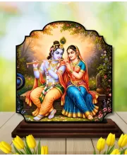Car Dashboard/Table Top Lord Krishna And Radha Wooden Rectangle Photo Stand  3x4 Inches, Compact & Stylish Spiritual Display For Car, Home & Office (Pack Of 1) (F22356)