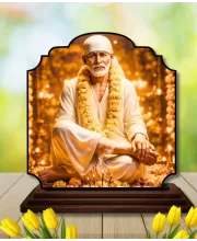 Car Dashboard/Table Top Lord Saibaba Wooden Rectangle Photo Stand  3x4 Inches, Compact & Stylish Spiritual Display For Car, Home & Office (Pack Of 1) (F22357)