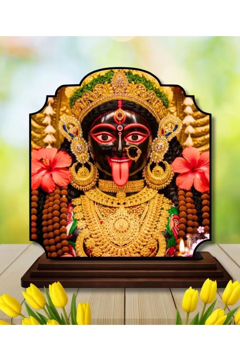 Car Dashboard/Table Top Kali Maa Wooden Rectangle Photo Stand  3x4 Inches, Compact & Stylish Spiritual Display For Car, Home & Office (Pack Of 1) (F22358)