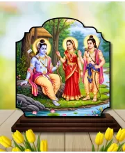 Car Dashboard/Table Top Lord Rama Seetha And Lakshmana Wooden Rectangle Photo Stand  3x4 Inches, Compact & Stylish Spiritual Display For Car, Home & Office (Pack Of 1) (F22359)