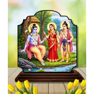 Car Dashboard/Table Top Lord Rama Seetha And Lakshmana Wooden Rectangle Photo Stand  3x4 Inches, Compact & Stylish Spiritual Display For Car, Home & Office (Pack Of 1) (F22359)
