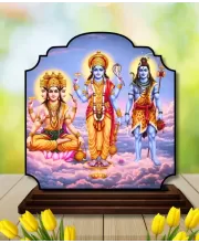 Car Dashboard/Table Top Bramha Vishnu Shiva Wooden Rectangle Photo Stand  3x4 Inches, Compact & Stylish Spiritual Display For Car, Home & Office (Pack Of 1) (F22361)