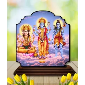 Car Dashboard/Table Top Bramha Vishnu Shiva Wooden Rectangle Photo Stand 3x4 Inches, Compact & Stylish Spiritual Display For Car, Home & Office (Pack Of 1) (F22361) Car Dashboard/Table Top Bramha Vishnu Shiva Wooden Rectangle Photo Stand 3x4 Inches, Compact & Stylish Spiritual Display For Car, Home & Office (Pack Of 1) (F22361)