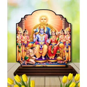 Car Dashboard/Table Top God Rama And Sita Darbar Wooden Rectangle Photo Stand  3x4 Inches, Compact & Stylish Spiritual Display For Car, Home & Office (Pack Of 1) (F22362)