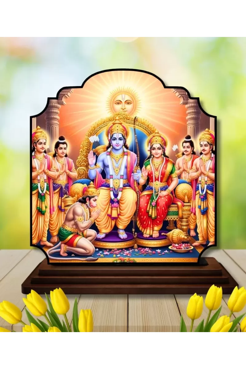 Car Dashboard/Table Top God Rama And Sita Darbar Wooden Rectangle Photo Stand  3x4 Inches, Compact & Stylish Spiritual Display For Car, Home & Office (Pack Of 1) (F22362)