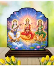 Car Dashboard/Table Top Saraswathi Laskhm Parvathi Wooden Rectangle Photo Stand  3x4 Inches, Compact & Stylish Spiritual Display For Car, Home & Office (Pack Of 1) (F22363)