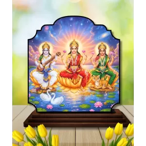 Car Dashboard/Table Top Saraswathi Laskhm Parvathi Wooden Rectangle Photo Stand  3x4 Inches, Compact & Stylish Spiritual Display For Car, Home & Office (Pack Of 1) (F22363)