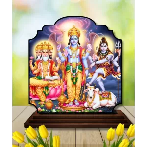 Car Dashboard/Table Top Bramha Vishnu Shiva Wooden Rectangle Photo Stand 3x4 Inches, Compact & Stylish Spiritual Display For Car, Home & Office (Pack Of 1) (F22364) Car Dashboard/Table Top Bramha Vishnu Shiva Wooden Rectangle Photo Stand 3x4 Inches, Compact & Stylish Spiritual Display For Car, Home & Office (Pack Of 1) (F22364)