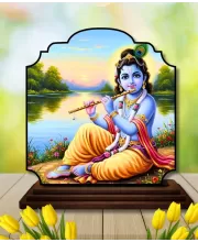 Car Dashboard/Table Top Lord Krishna Wooden Rectangle Photo Stand  3x4 Inches, Compact & Stylish Spiritual Display For Car, Home & Office (Pack Of 1) (F22365)