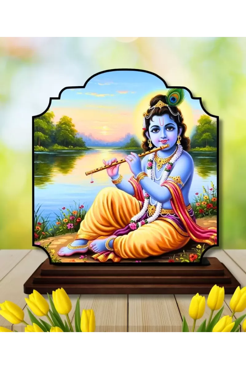 Car Dashboard/Table Top Lord Krishna Wooden Rectangle Photo Stand  3x4 Inches, Compact & Stylish Spiritual Display For Car, Home & Office (Pack Of 1) (F22365)