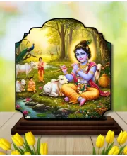 Car Dashboard/Table Top Lord Krishna Wooden Rectangle Photo Stand  3x4 Inches, Compact & Stylish Spiritual Display For Car, Home & Office (Pack Of 1) (F22366)