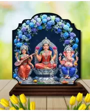 Car Dashboard/Table Top Saraswathi Laskhm Parvathi Wooden Rectangle Photo Stand  3x4 Inches, Compact & Stylish Spiritual Display For Car, Home & Office (Pack Of 1) (F22368)