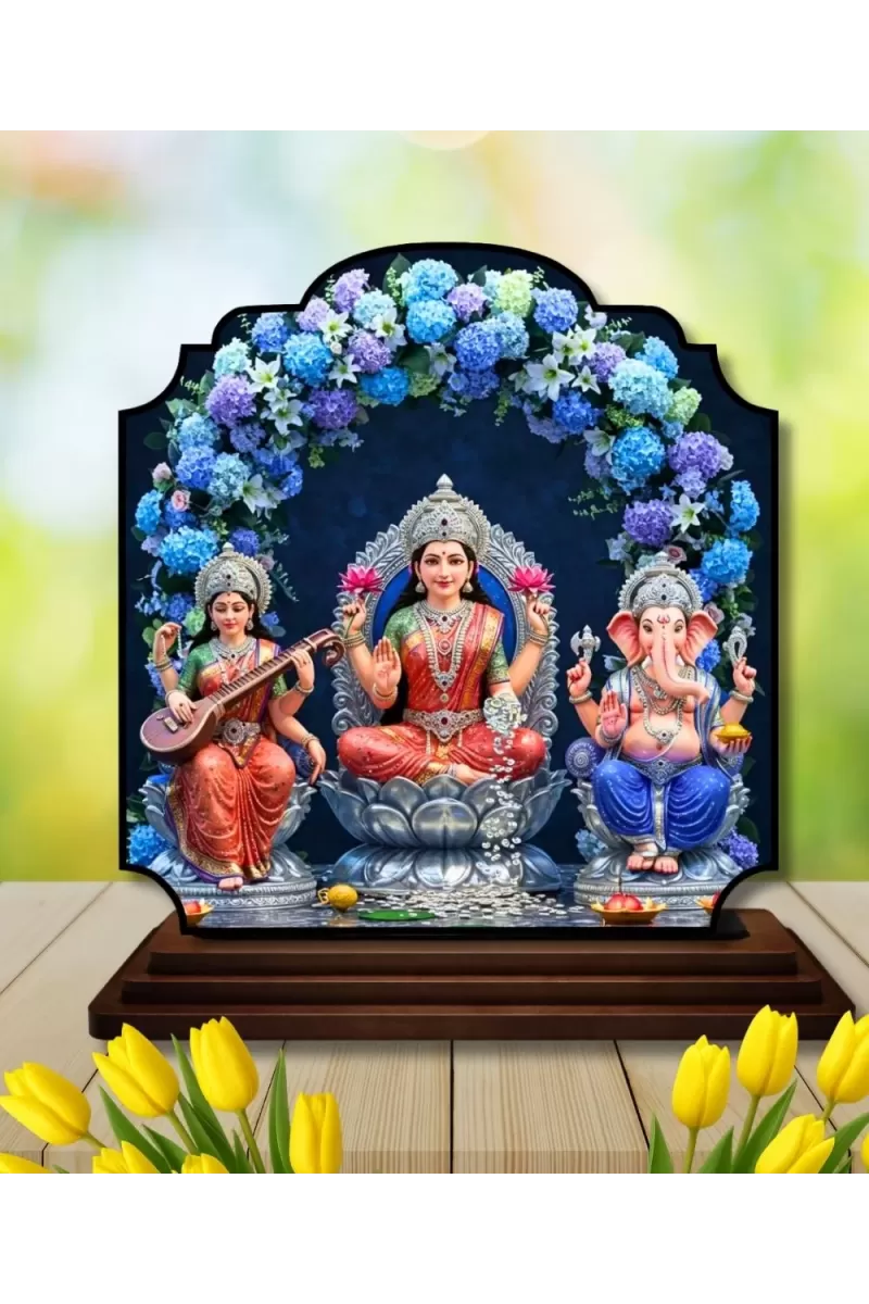 Car Dashboard/Table Top Saraswathi Laskhm Parvathi Wooden Rectangle Photo Stand  3x4 Inches, Compact & Stylish Spiritual Display For Car, Home & Office (Pack Of 1) (F22368)