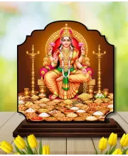 Car Dashboard/Table Top Goddess Lakshmi Wooden Rectangle Photo Stand  3x4 Inches, Compact & Stylish Spiritual Display For Car, Home & Office (Pack Of 1) (F22369)