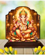 Car Dashboard/Table Top Lord Ganesha Wooden Rectangle Photo Stand  3x4 Inches, Compact & Stylish Spiritual Display For Car, Home & Office (Pack Of 1) (F22370)