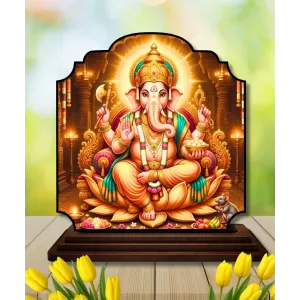 Car Dashboard/Table Top Lord Ganesha Wooden Rectangle Photo Stand  3x4 Inches, Compact & Stylish Spiritual Display For Car, Home & Office (Pack Of 1) (F22370)