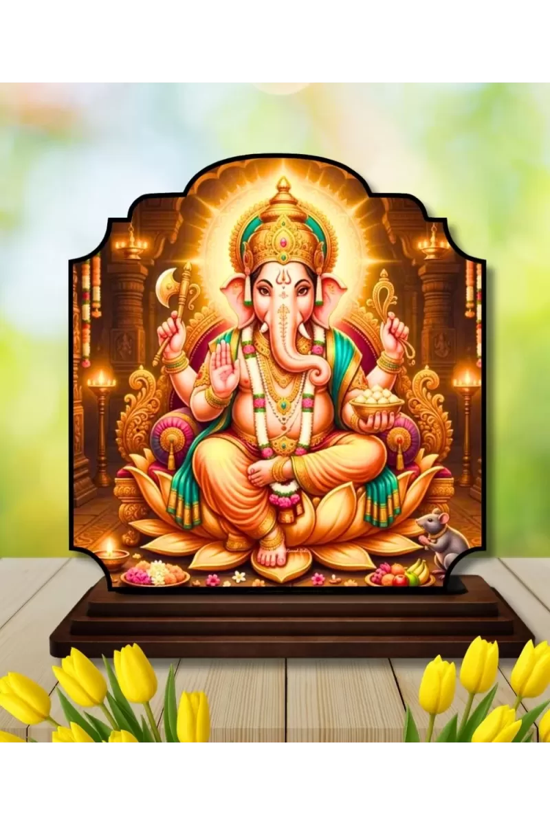 Car Dashboard/Table Top Lord Ganesha Wooden Rectangle Photo Stand  3x4 Inches, Compact & Stylish Spiritual Display For Car, Home & Office (Pack Of 1) (F22370)