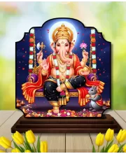 Car Dashboard/Table Top Lord Ganesha Wooden Rectangle Photo Stand  3x4 Inches, Compact & Stylish Spiritual Display For Car, Home & Office (Pack Of 1) (F22371)