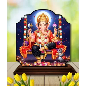 Car Dashboard/Table Top Lord Ganesha Wooden Rectangle Photo Stand  3x4 Inches, Compact & Stylish Spiritual Display For Car, Home & Office (Pack Of 1) (F22371)