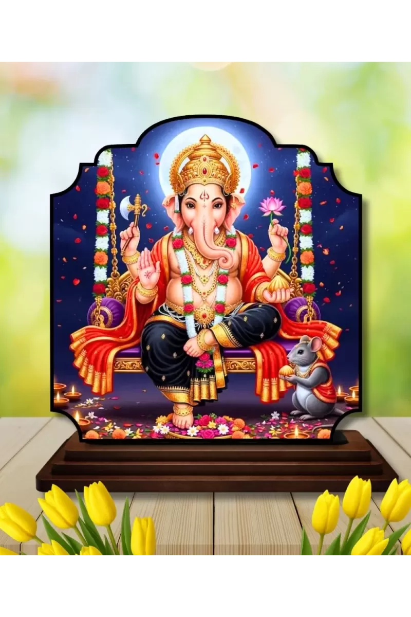 Car Dashboard/Table Top Lord Ganesha Wooden Rectangle Photo Stand  3x4 Inches, Compact & Stylish Spiritual Display For Car, Home & Office (Pack Of 1) (F22371)