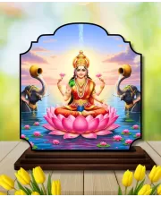 Car Dashboard/Table Top Goddess Lakshmi Wooden Rectangle Photo Stand  3x4 Inches, Compact & Stylish Spiritual Display For Car, Home & Office (Pack Of 1) (F22372)