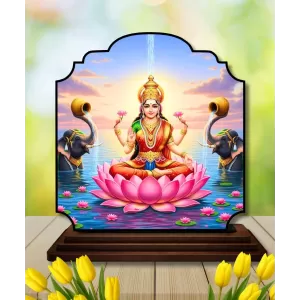 Car Dashboard/Table Top Goddess Lakshmi Wooden Rectangle Photo Stand  3x4 Inches, Compact & Stylish Spiritual Display For Car, Home & Office (Pack Of 1) (F22372)