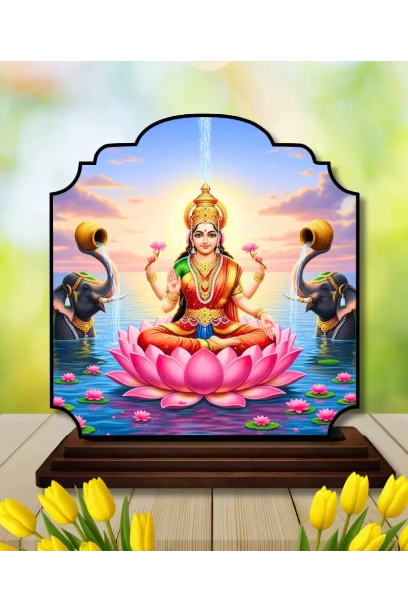 Car Dashboard/Table Top Goddess Lakshmi Wooden Rectangle Photo Stand  3x4 Inches, Compact & Stylish Spiritual Display For Car, Home & Office (Pack Of 1) (F22372)